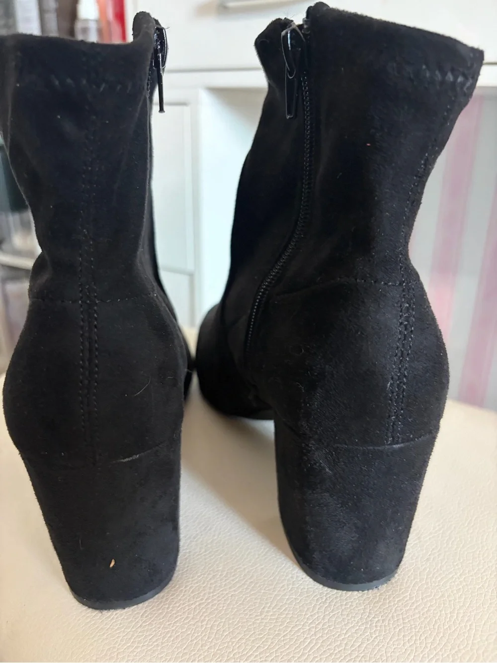 Rachel Zoe Black Suede Sock Ankle Booties with Block Heel